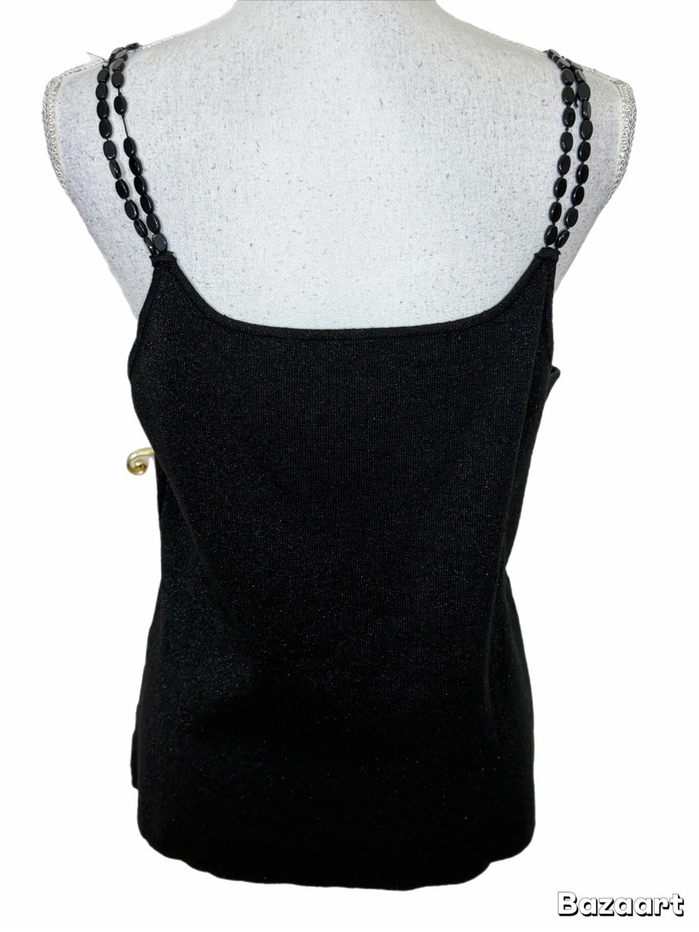 Black Shimmer Beaded Strap Cami Tank Top Women’s Sleeveless Party Size Medium - Picture 3 of 3